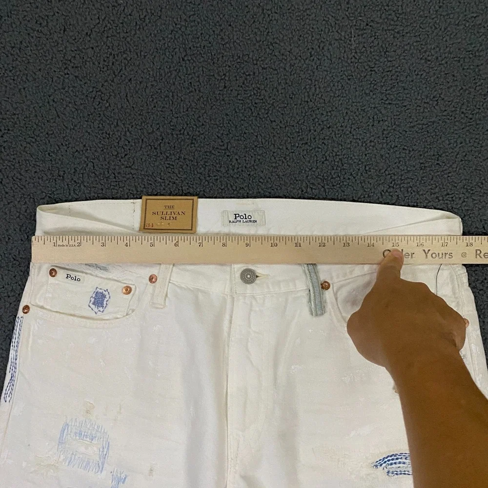 Polo Ralph Lauren Jean Shorts Mens 34 Sullivan Slim Denim Cut Off White 7.5